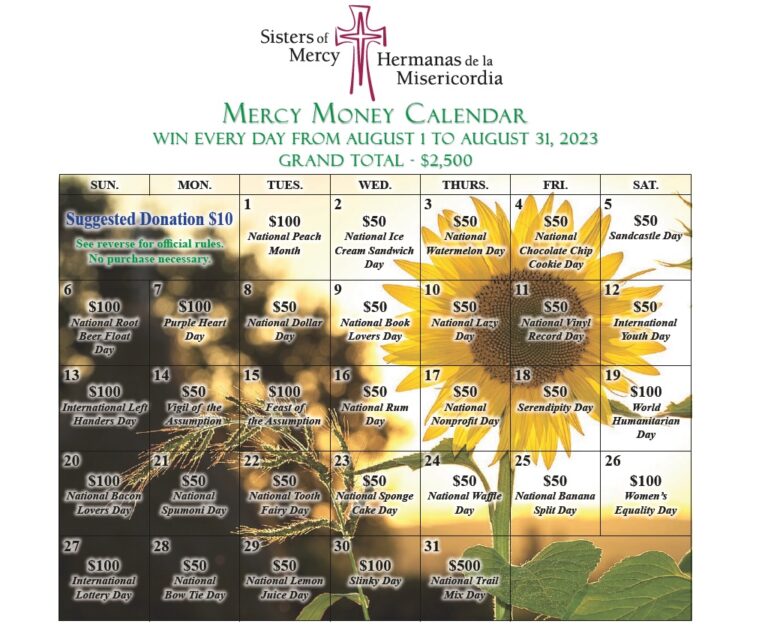 Summer Money Calendars Are Now Available! Sisters of Mercy